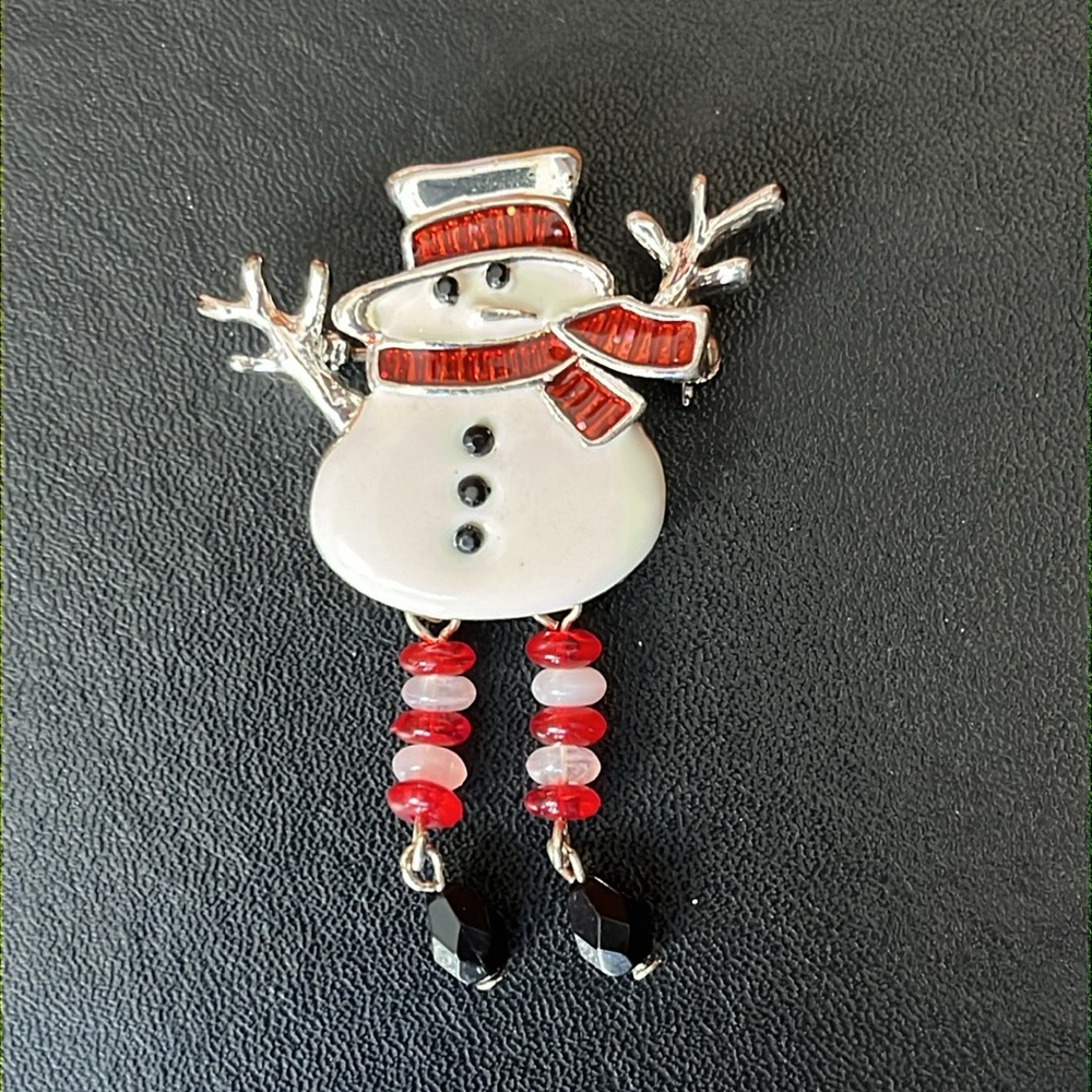 Snowman With Dangling Legs Holiday Christmas Winter Pin Brooch